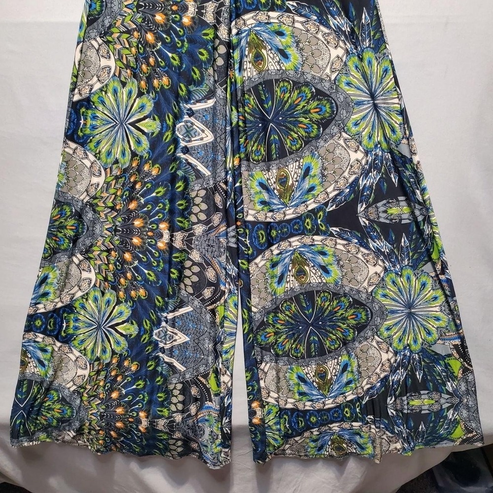 True Light USA Y2K Mandala Peacock Wide Leg Jumpsuit Women S Blue Strapless Boho - Picture 6 of 12